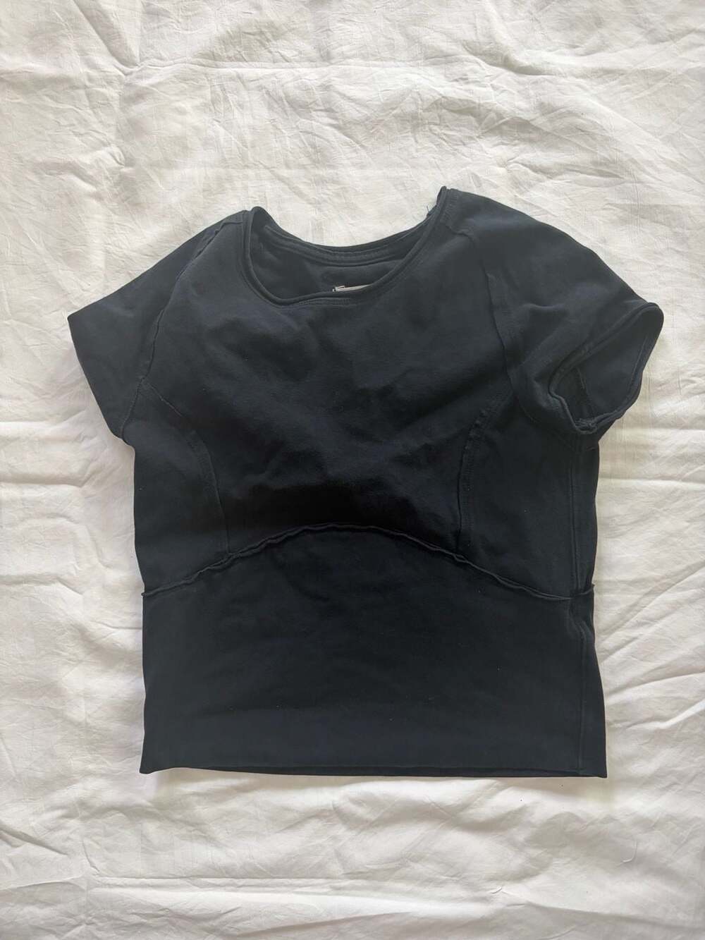 We The Free Black Short Sleeve Fitted Seamed Crop Top